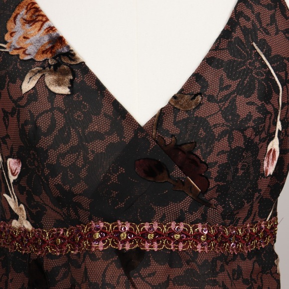 Y2K Brown Lace Halter Cami Top Floral Beaded Empire Bisou Bisou - Picture 6 of 10